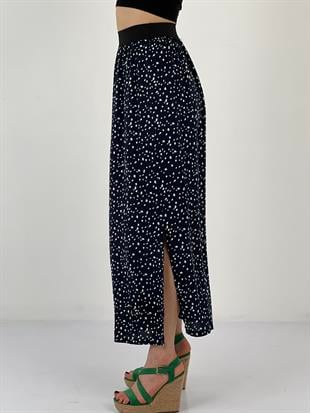 Kadın Yan Yırtmaçlı Desenli Lacivert Etek