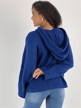 Kadın Yarasa Kol Kapüşonlu Saks Kazak