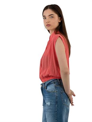 Kadın Yazlık Kolsuz Kısa Crop Lastikli Gömlek