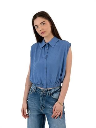 Kadın Yazlık Kolsuz Kısa Crop Lastikli Gömlek
