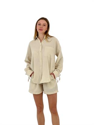 Kadın Yazlık Oversize Gömlek Mini Şort Alt Üst İkili Takım