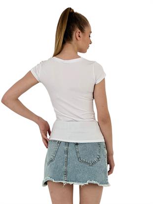 Kadın Yazlık Yazı Baskı Kısa Kol Dar Siyah Tişört