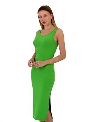 Kadın Yırtmaçlı Askılı Yazlık Dar Maxi Elbise