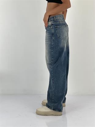 Kadın Yüksek Bel Bol Paça Jean Pantolon
