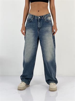 Kadın Yüksek Bel Bol Paça Jean Pantolon