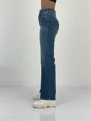Kadın Yüksek Bel Düz Kesim Mavi Jean Pantolon