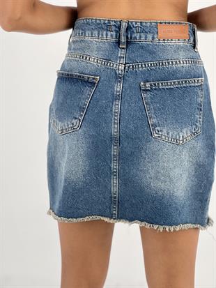 Kadın Yüksek Bel Figür Düğme Detaylı Kot Etek