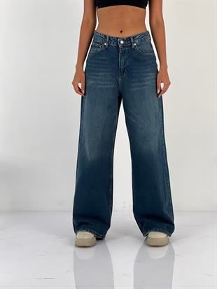 Kadın Yüksek Bel Geniş Paça Jean Pantolon
