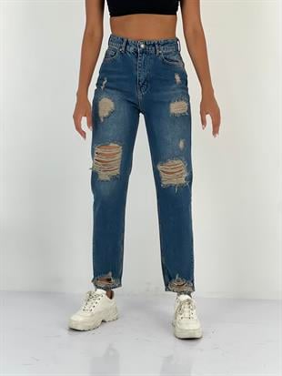 Kadın Yüksek Bel Mom Jean Pantolon