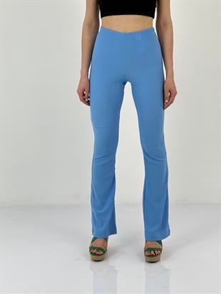 Kadın Yüksek Bel Paçası Geniş Mavi Pantolon