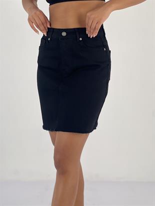 Kadın Yüksek Bel Püsküllü Kot Etek