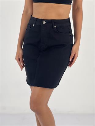 Kadın Yüksek Bel Püsküllü Kot Etek