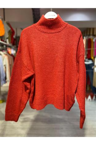 Kadın Boğazlı Balıkçı Yaka Oversize Uzun Lila Triko Kazak