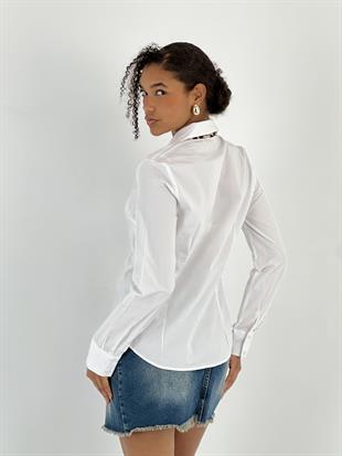 Leopar Fular Detaylı Beyaz Gömlek