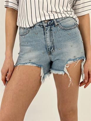 Mavi Full Taşlı Şort