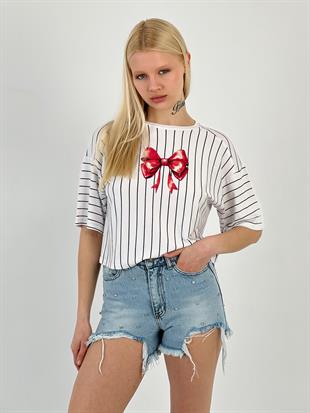 Mavi Full Taşlı Şort