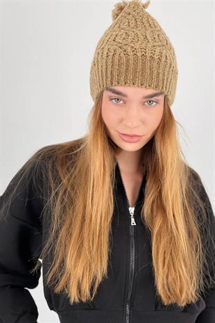 Ponponlu Kışlık Kadın Bere  Vizon-Renk