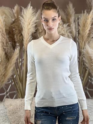 V Yaka Basic Kadın Triko Kazak