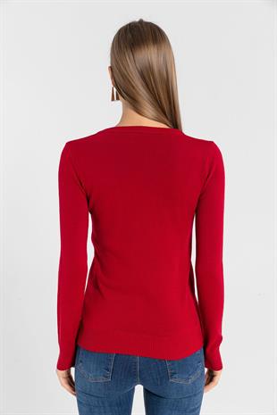 V Yaka Basic Kadın Triko Kazak