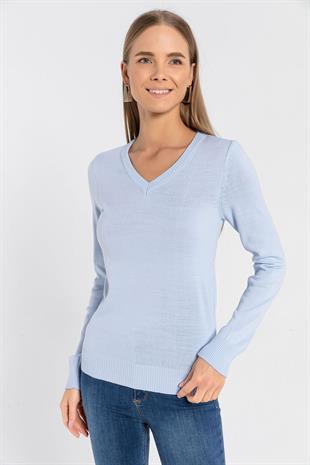 V Yaka Basic Kadın Triko Kazak