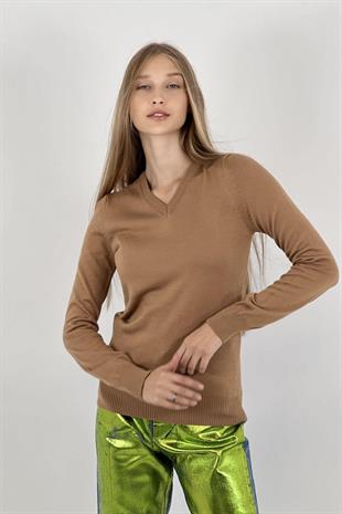 V Yaka Basic Kadın Triko Kazak