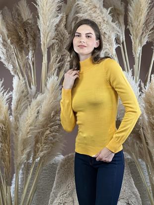 Yarım Balıkçı Yaka Basic Kadın Sarı Triko Kazak