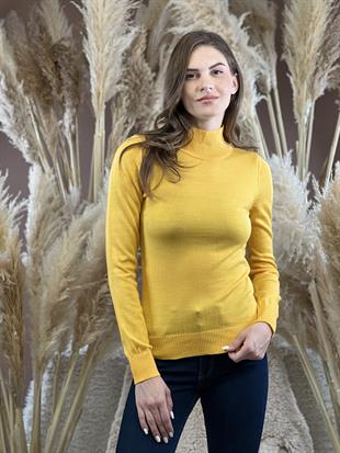 Yarım Balıkçı Yaka Basic Kadın Sarı Triko Kazak