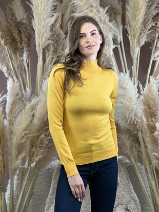 Yarım Balıkçı Yaka Basic Kadın Sarı Triko Kazak