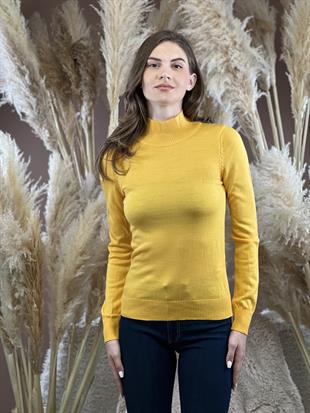 Yarım Balıkçı Yaka Basic Kadın Sarı Triko Kazak