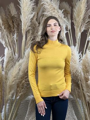 Yarım Balıkçı Yaka Basic Kadın Sarı Triko Kazak