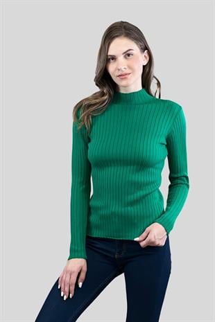 Yarım Balıkçı Yaka Fitilli Kadın Basic Triko Kazak