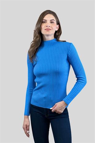 Yarım Balıkçı Yaka Fitilli Kadın Basic Triko Kazak