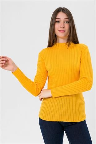 Yarım Balıkçı Yaka Fitilli Kadın Basic Triko Kazak