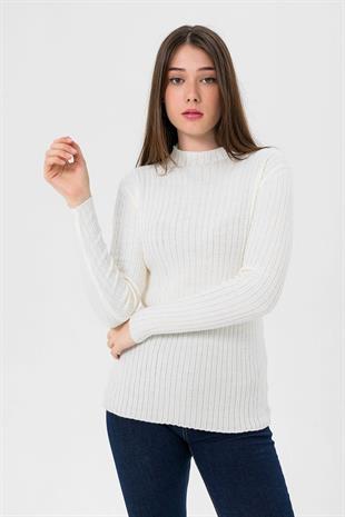 Yarım Balıkçı Yaka Fitilli Kadın Basic Triko Kazak