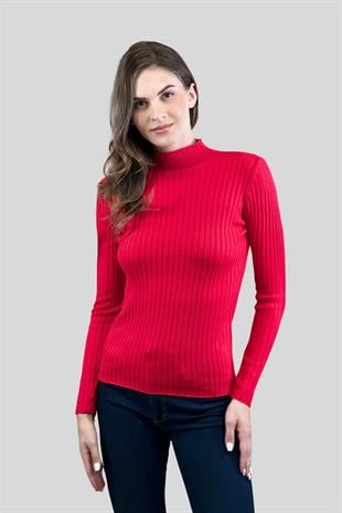 Yarım Balıkçı Yaka Fitilli Kadın Basic Triko Kazak