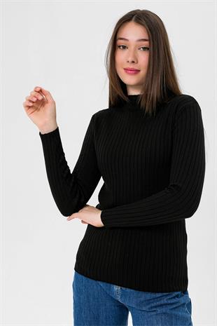 Yarım Balıkçı Yaka Fitilli Kadın Basic Triko Kazak