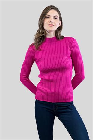 Yarım Balıkçı Yaka Fitilli Kadın Basic Triko Kazak