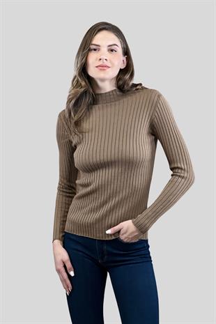 Yarım Balıkçı Yaka Fitilli Kadın Basic Triko Kazak