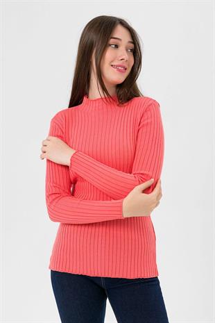 Yarım Balıkçı Yaka Fitilli Kadın Basic Triko Kazak