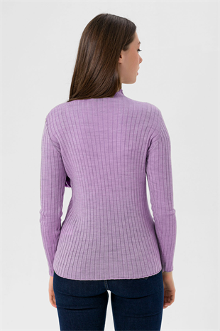 Yarım Balıkçı Yaka Fitilli Kadın Basic Lila Triko Kazak