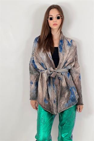 Yıkamalı Kadın Triko Hırka - Vizon 