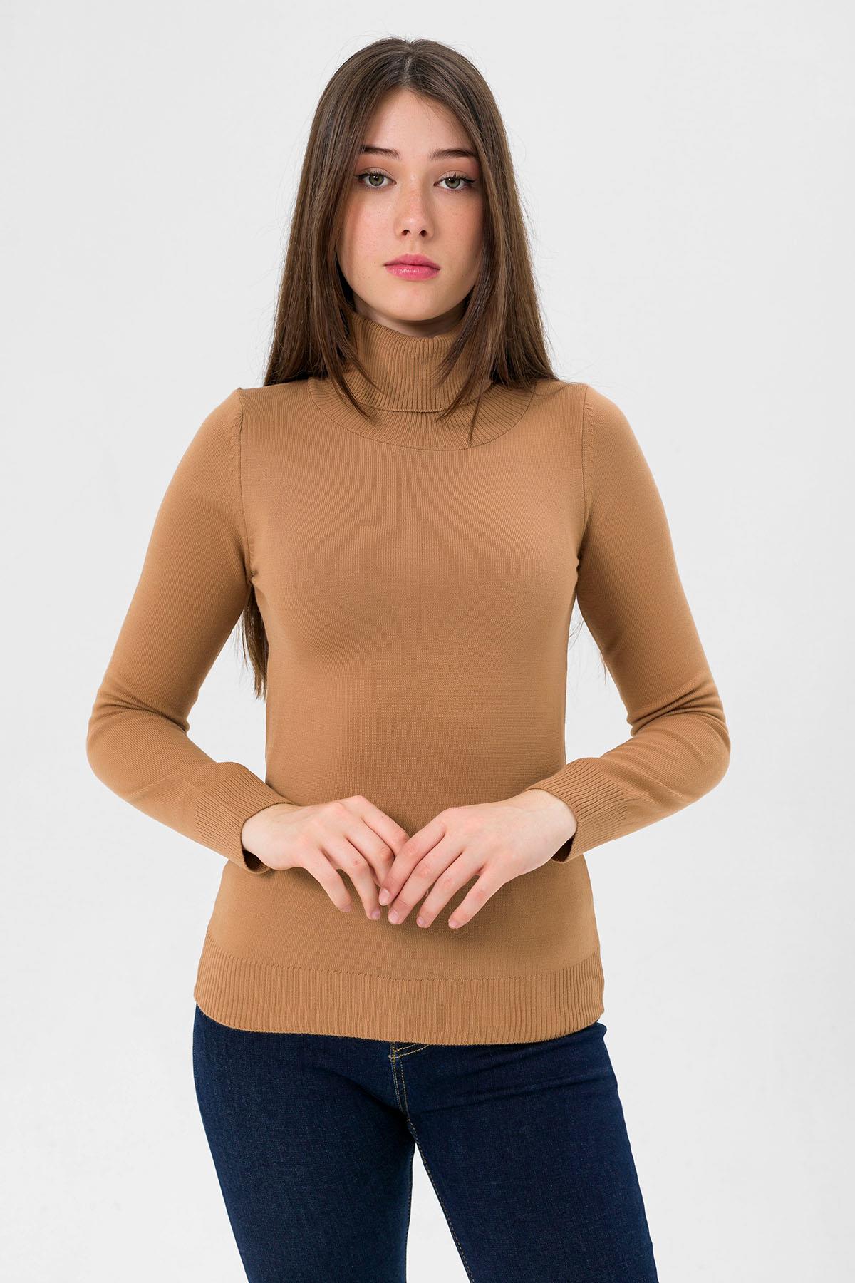 Balıkçı Yaka Basic Kadın Camel Triko Kazak · 2