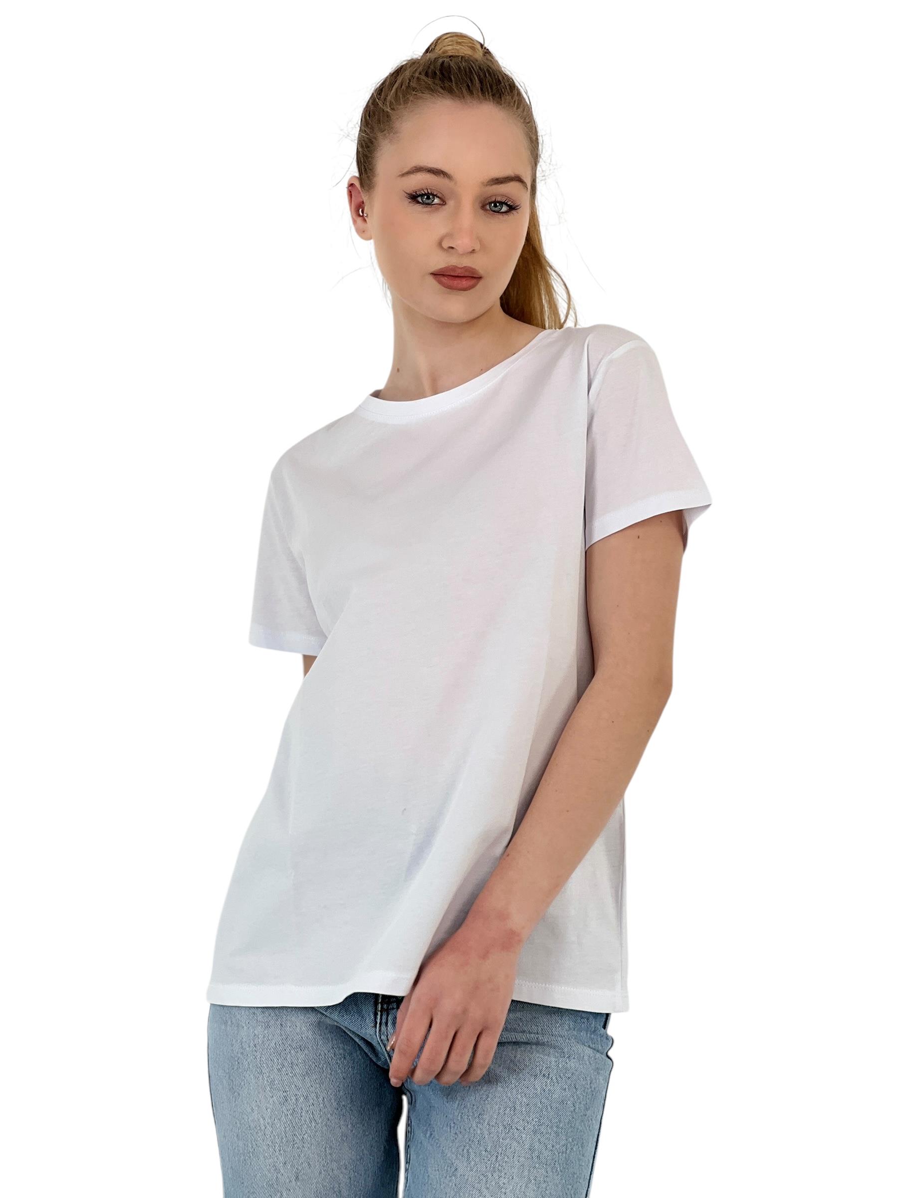 Kadın Basic Yazlık Kısa Kollu Spor Beyaz Tişört · 4