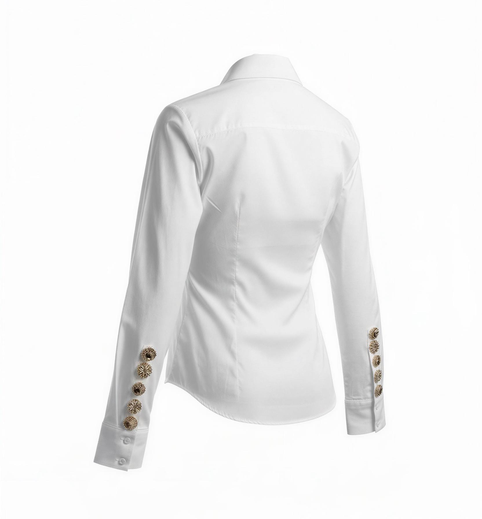 Kadın Beyaz Slim Fit Kol Düğme Detaylı Gömlek · 2