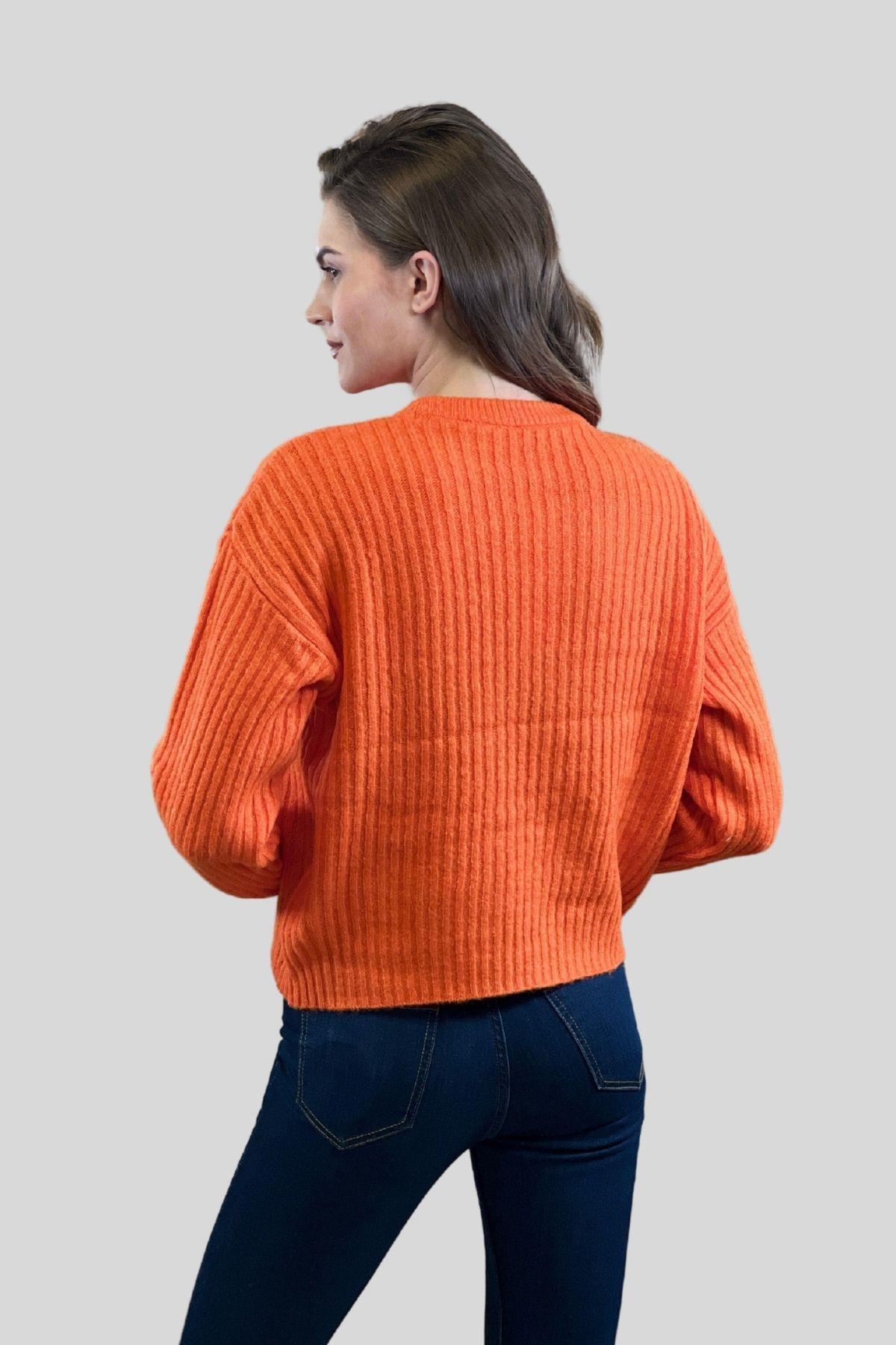 Kadın Bisiklet Yaka Oversize Kışlık Turuncu Triko Kazak · 18