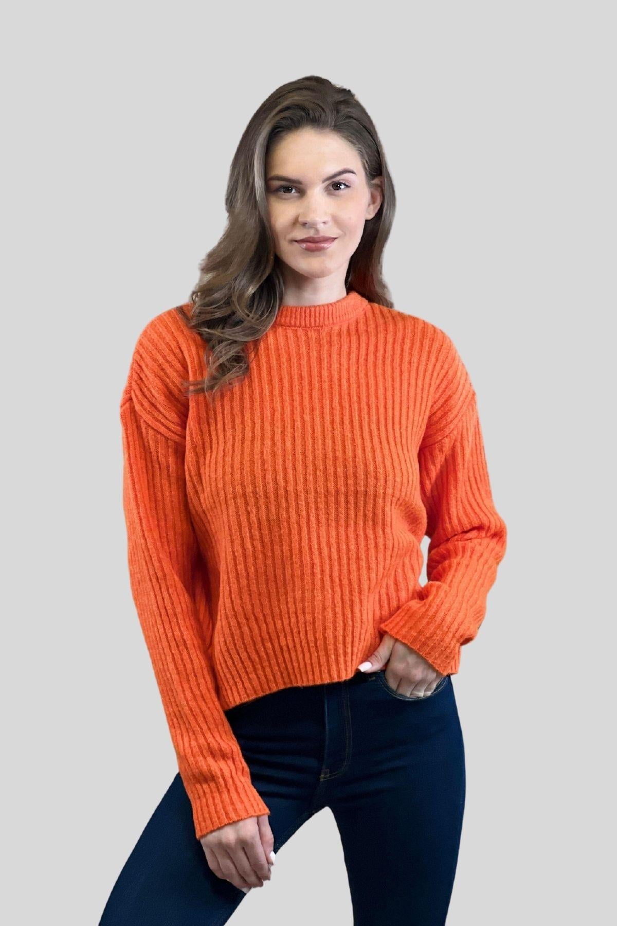 Kadın Bisiklet Yaka Oversize Kışlık Turuncu Triko Kazak · 14