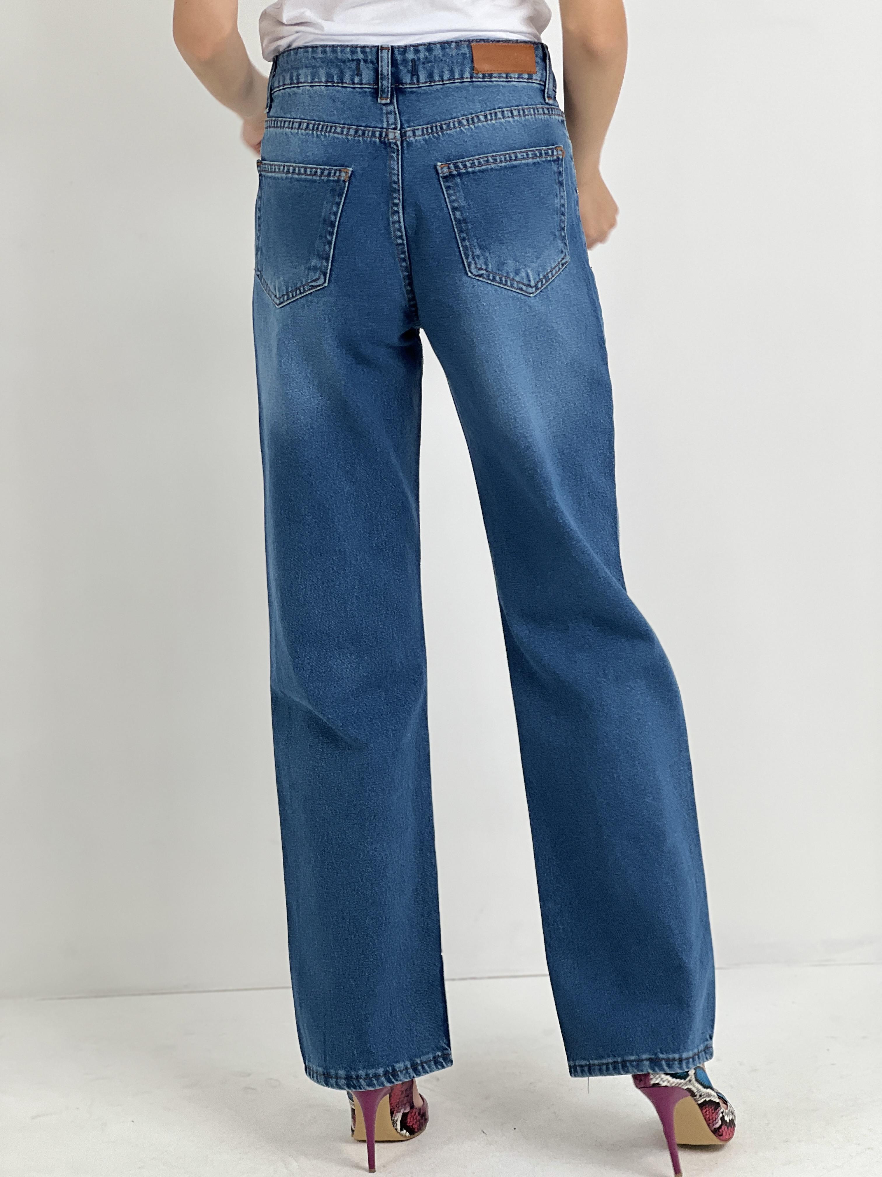 Kadın Çapraz Taş Baskılı Wide Leg Jean - Orta Mavi · 5