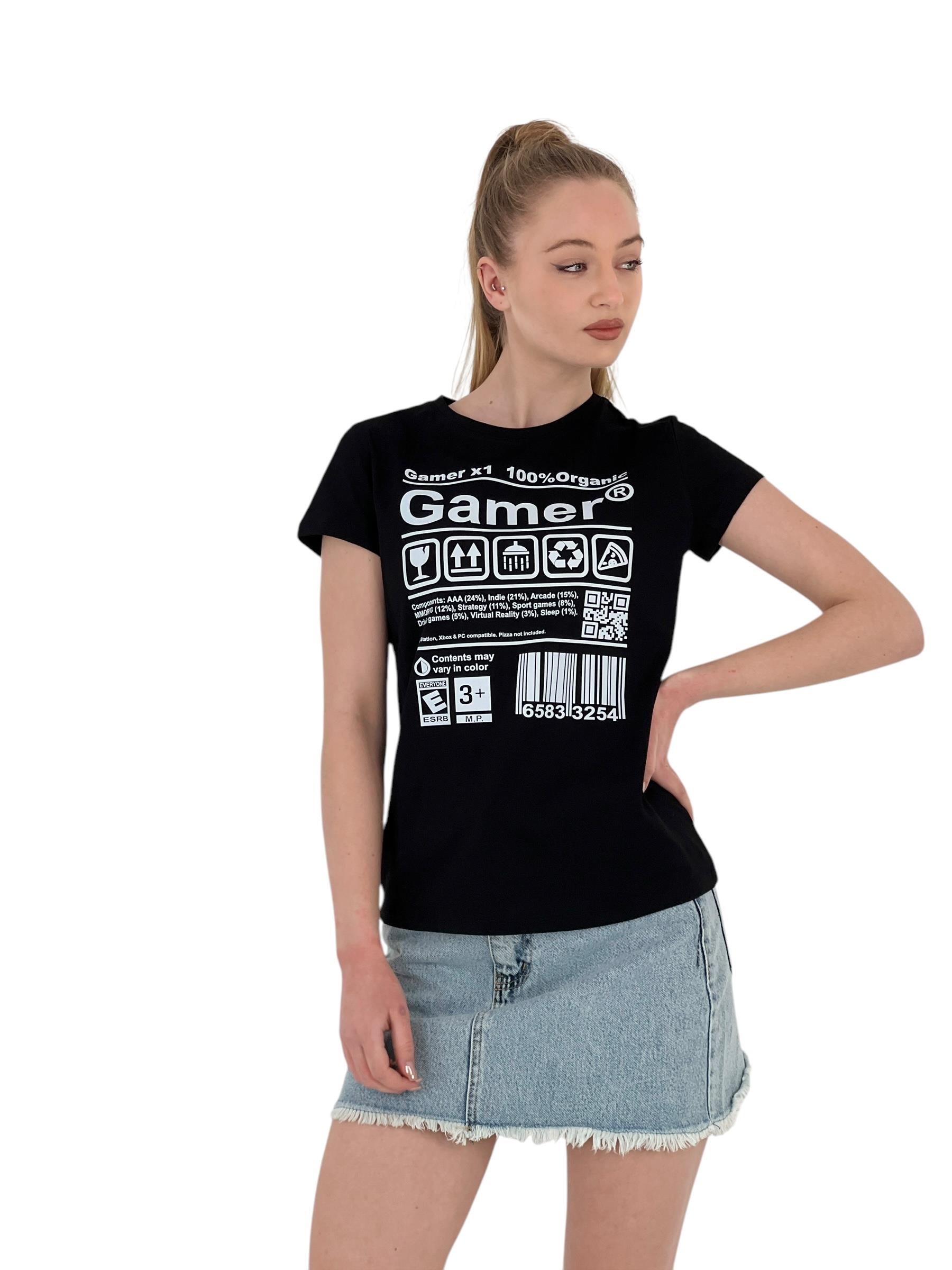 Kadın Gamer Baskılı Kısa Kollu Yazlık Beyaz Tişört · 24