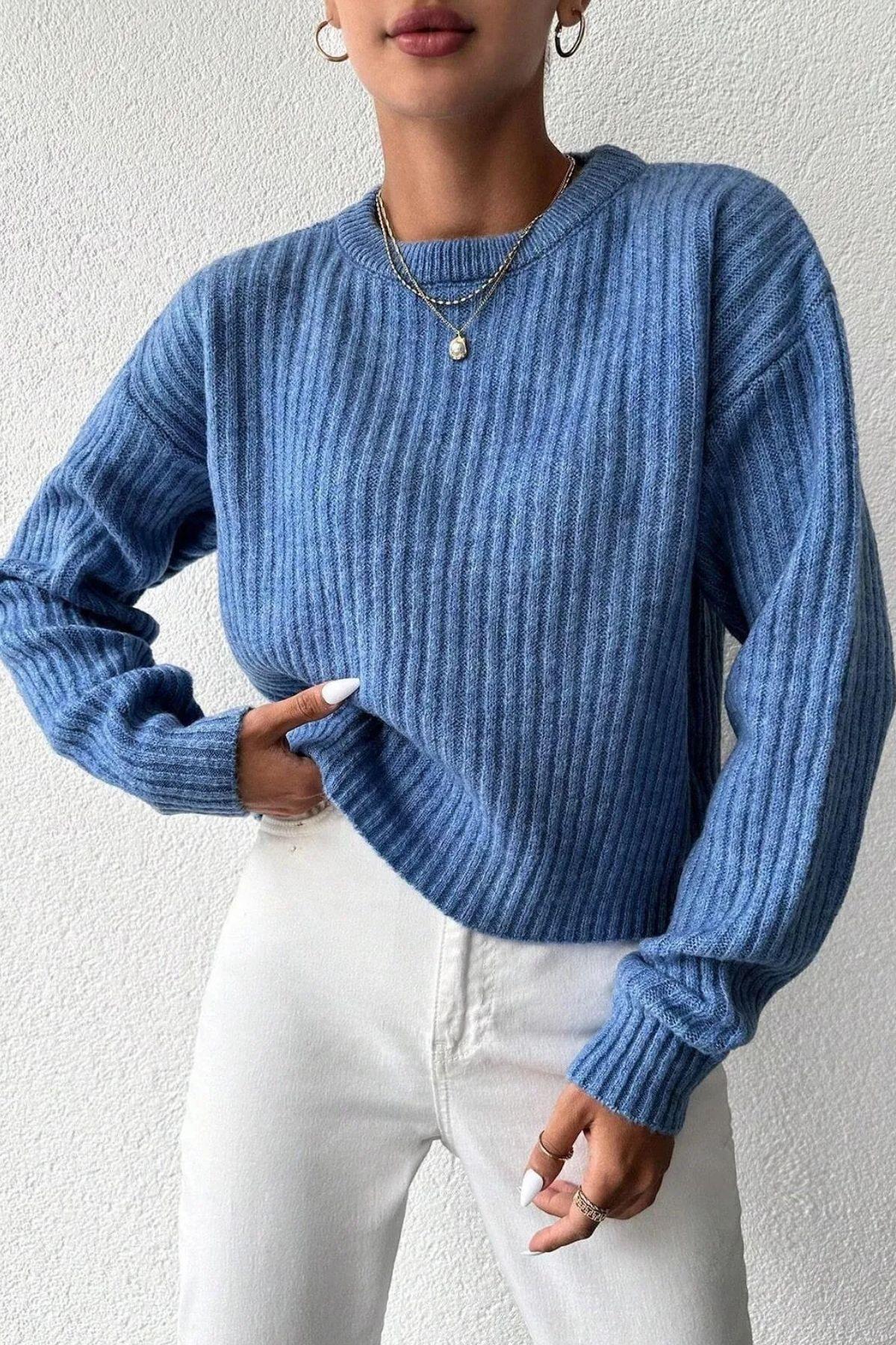 Kadın Kışlık Bisiklet Yaka Basic Oversize Uzun Triko Kazak