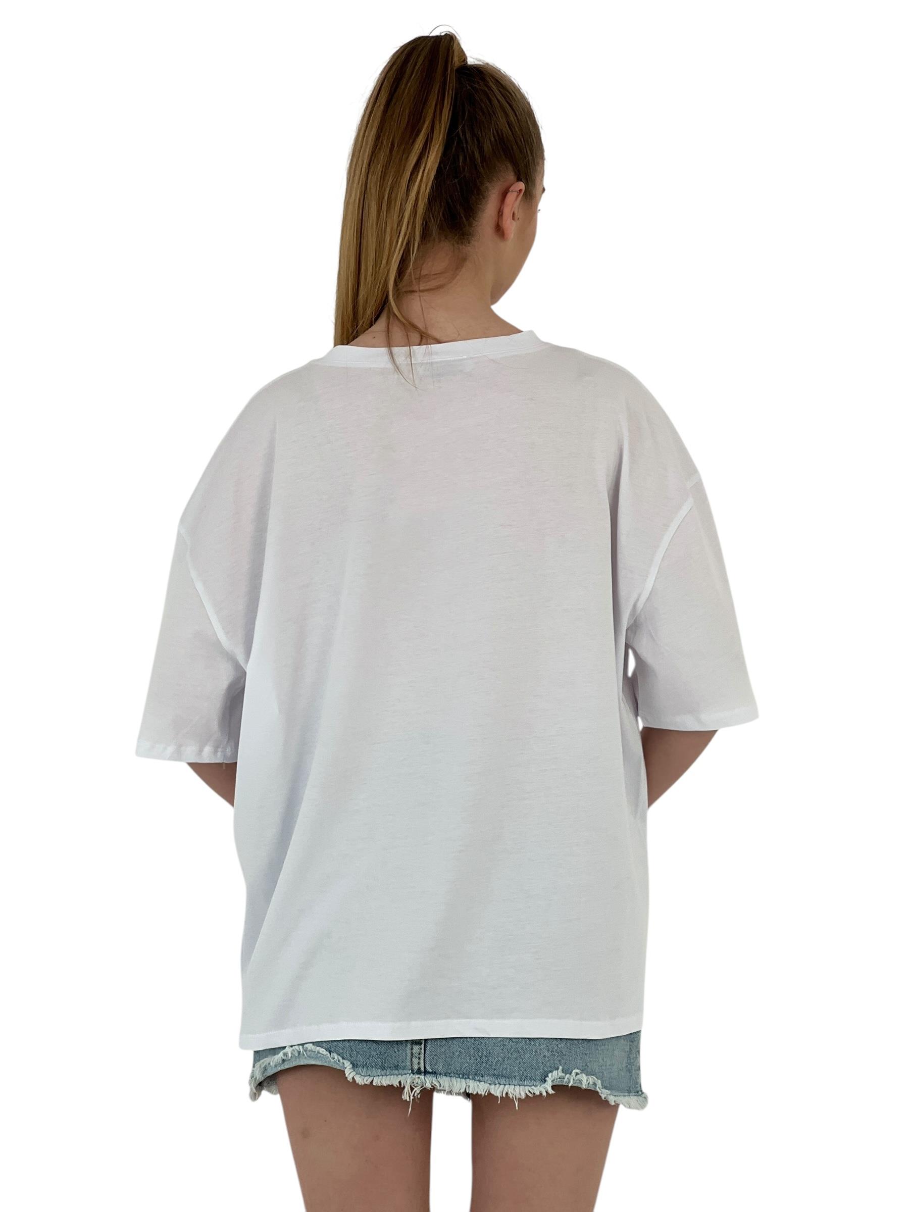 Kadın LA Baskılı Kısa Kollu Oversize Siyah Tişört · 18